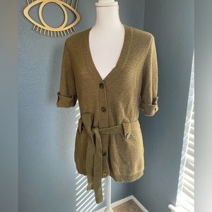Olive Green Short-Sleeved Cardigan Robe